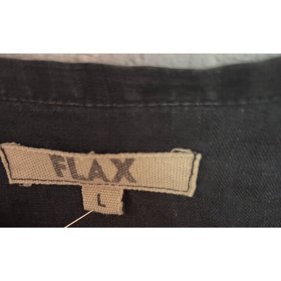 FLAX 100% Linen Tunic Top Lagenlook Oversized Pin-Tuck Shirt Black Size L - Picture 7 of 12